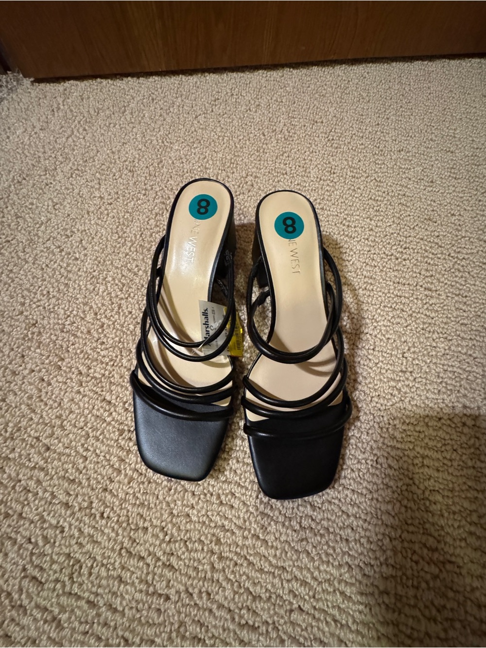 Nine West Black Strappy Square-Toe Slide Heels